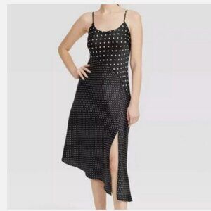 A New Day Polka Dot Midi Slip Dress Asymmetrical